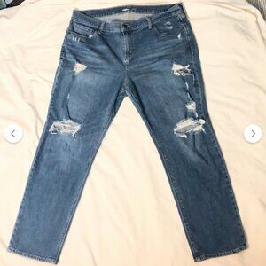 Old Navy womens 14 Distressed blue mid-rise straight-leg jeans